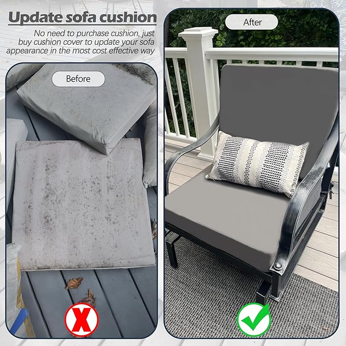 Sqodok Patio Cushion Covers, Waterproof Outdoor Cushion Covers Replacement, Patio Cushion Seat Slicovers for Sectional Sofa, Chair, Outdoor Wicker Patio Sofa (Grey, 19"x19"x3"-2 Pack-Cover ONLY)