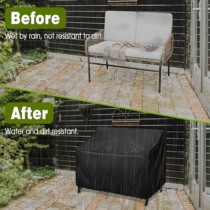Kingling Outdoor Bench Covers, Patio Loveseats Cover Waterproof Bench Covers for Outdoor Furniture Glider Chair Sofa Cover, 42" W x 29" D x 37" H Black