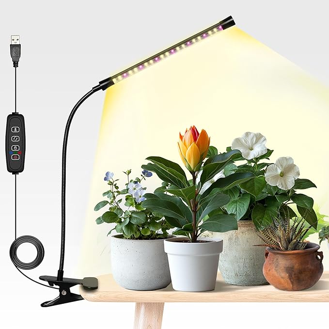 iPower LED Grow Lights for Indoor Plants, Full Spectrum Plant Growing Lamp with Yellow Red LEDs, 10-Level Dimmable, Auto On Off with 6/9/12H Timer, 1 Tubes