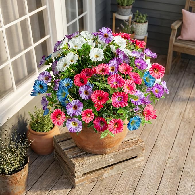 Colorful Artificial Morning Glory Flowers for Outdoor Planters, Premium UV Resistant Silk Faux Flowers for Porch, Hanging Basket & Window Box, Vibrant Garden Decor, No Pot, 13.3 Inch, 8 Bundles