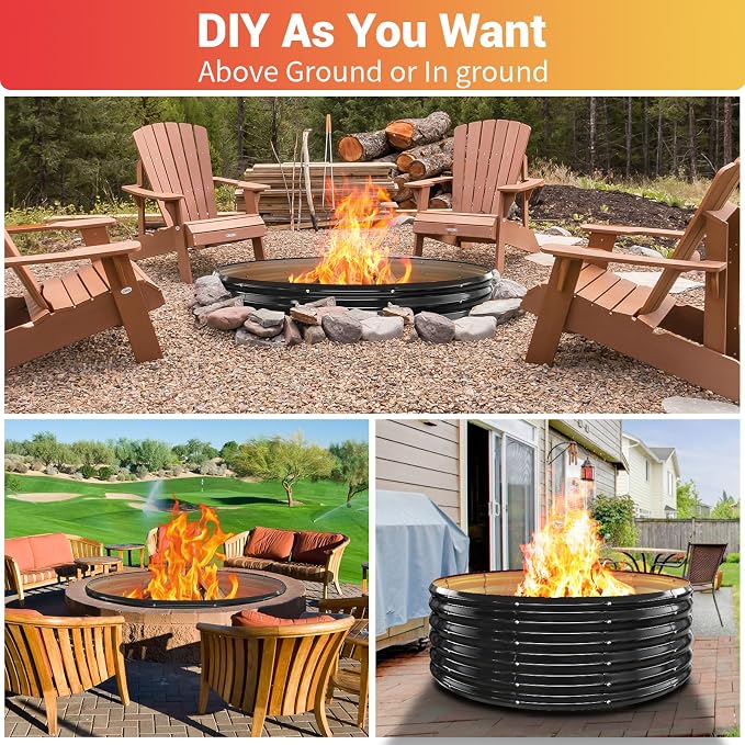 32 Inch Outdoor Fire Pit Ring, 17'' Tall Wood Burning Firepit & Fireplace for Outside, Heavy Duty Galvanized Steel Fire Pits Insert, High Heat Resistant Fire Bowl for Backyard Bonfire,Patio,Camping