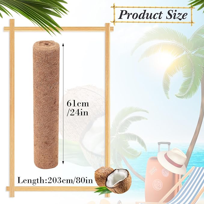 Jetec Coconut Liners for Planters, 24x 140 Inch Natural Coco Planter Roll Liner for Hanging Basket, Reptile Carpet, Fiber Mat, Garden Decoration, Animal Pet Reptile Pad