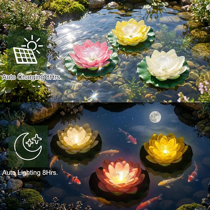 pearlstar Waterproof Floating Lotus Light - Solar Pond for Swimming Pool,Spa, Patio, Wedding Party, Christmas Decorations (3Pcs Lotus,Multicolor)