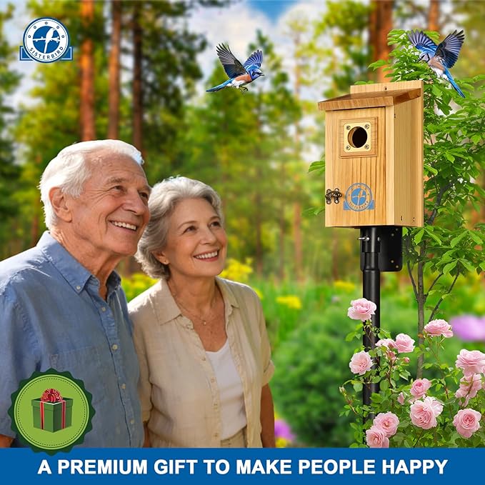 SISTERBIRD Pack of 2 Premium Bluebird Houses for Outside, Assembled Bird House Gift, Garden Decoration Bluebird House, Copper Predator Guard, Easy to Clean Bird Nesting