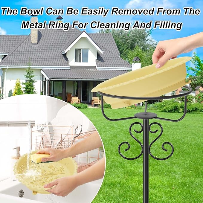 Bird Bath for Outside,Outdoor 12" Birdbath Detachable Water Bowl,Vintage Freestanding Bird Baths Bird Feeder for Outdoors Garden Patio Yard Lawn Decor (Beige)