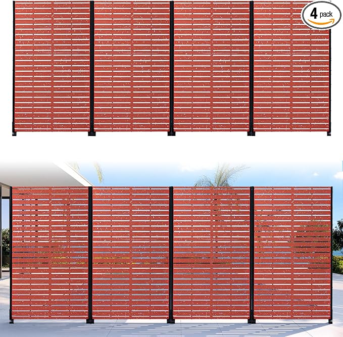 Privacy Screen Outdoor 60" Hx35 W Freestanding Privacy Panel with Stand, HDPE Decorative Privacy Fence with Sandblasting Louver Pattern, Patio Divider Screen, Privacy Screens for Outside
