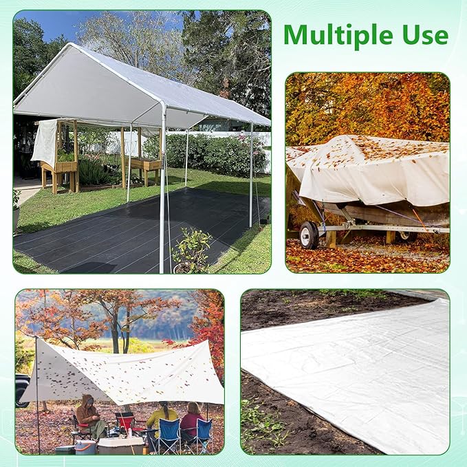 Thanaddo 10 x 20 Ft Carport Replacement Canopy Cover Garage Top Tent Shelter Tarp with Free 44 Ball Bungee Cords,White(Only Cover, Frame Not Include) (10x20 White)