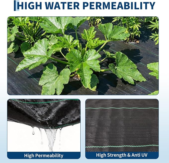 3FT x 300FT 3.2oz Garden Weed Barrier Fabric, Heavy Duty Weed Blocker Cloth with High Permeability, Landscape Geotextile for Driveway Path Ground Cover Weed Control Mat, 3 Pack 3x100 FT