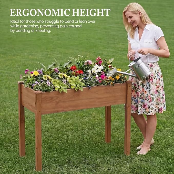 Simple Deluxe Raised Garden Bed with Legs, 48x24x30 Inch Wooden Planter Box with Liner, Elevated Outdoor Garden Box for Patio, Balcony & Backyard Use, Brown