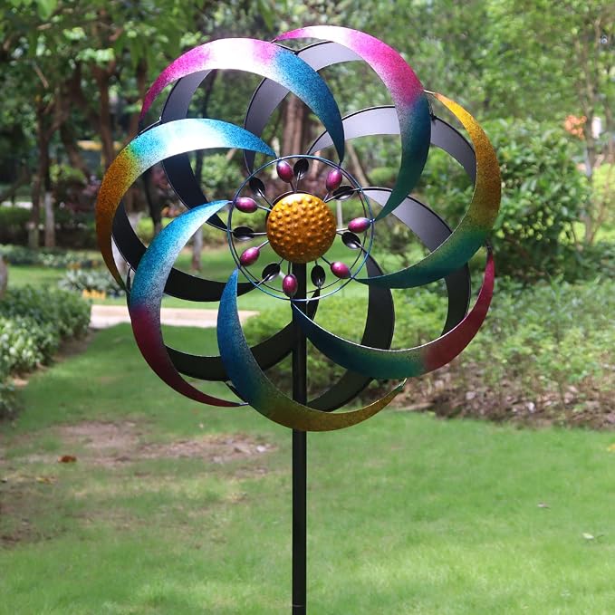 Large Wind Spinners Outdoor Colorful Metal Wind Sculptures | Kinetic Windmills, Yard and Garden Decoration, 70x20 Inches
