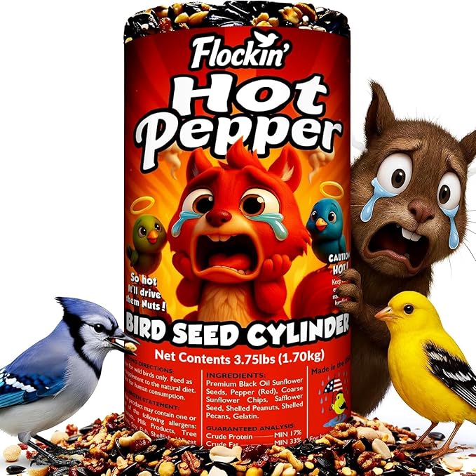 Hot Pepper Bird Seed Cylinders with Hole – Squirrel Proof Bird Seed Spicy – Perfect for Cardinals, Woodpeckers, Finches, Blue Jay & More – Wild Birdseed with No Filler – USA Made (6" x 7.75")