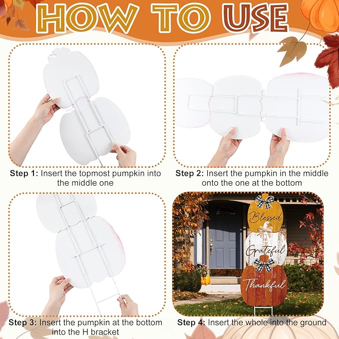 Weysat Thanksgiving Decorations Outdoor Metal Fall Yard Sign Pumpkin Porch Decorations for Home Lawn Pathway Front Door Fall Pumpkin Decor Outside Thanksgiving Party Garden Lawn Patio Walkway Decor