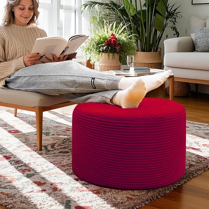 Poofieotto Ottoman Foot Rest Home Decor Bedroom Decor Ideal for Living Room Comfortable Floor Pouf Ottoman Foot Rest for Armchair Bean Bag Floor Cushion Footstool 12x20 Inch Wine Red Pouf with Filler