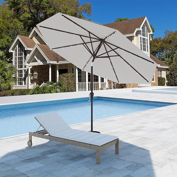 9FT Patio Umbrella with Solar Lights,Outdoor Market Umbrella with Tilt and Crank, LED Lighted Table Umbrella for Garden,Deck,Backyard,Pool,Beach