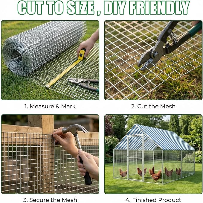 Land guard Hardware Cloth, 1 inch 48inch×100ft Chicken Wire Fence, Galvanized Welded Cage Wire Mesh Roll Supports Poultry Netting Cage Fence