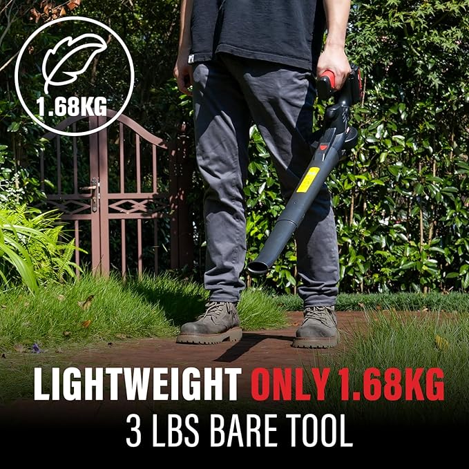 MZK Cordless Leaf Blower,20V Battery Powered Electric Blower for Lawn Care, Electric Lightweight Leaf Blower for Blowing Leaves, Patio Cleaning and Dust(2 * 2Ah Battery & Charger Included), Wine Red