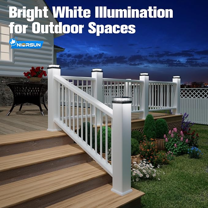 NIORSUN Solar Post Cap Lights Outdoor Waterproof, 4x4 Post Solar Lights 2 Color Modes, Fence Posts Solars Light for Deck Patio Garden Decoration, 4x4 Posts Caps Wood Vinyl, 12 Pack (Black)