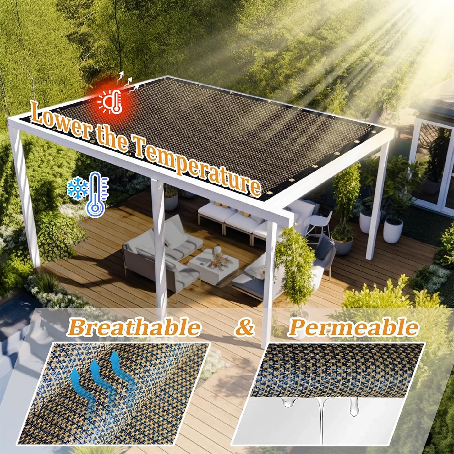 Shade&Beyond Customized Size 11' X 24' Shade Cloth with Grommets, 90% UV Protection UV Protection Mesh Tarp Sun Screens for Patio GN01, Mocha