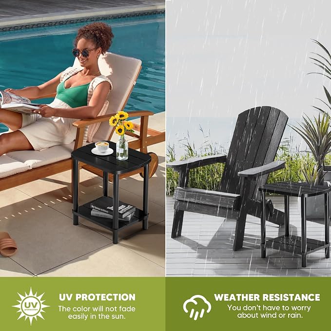 LEJANEOYE Outdoor Side Table, Adirondack Outdoor Patio Table, Bamboo Small Patio End Tables for Pool, Porch, Backyard, Bathroom and Indoor. Weather Resistant