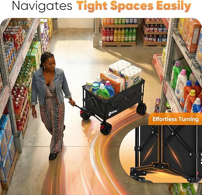 Sekey 150L Wagons Carts Foldable with Big All-Terrian Beach Wheels, Collapsible Heavy DutyWagon, Extra Large Folding Wagon,Foldable Wagon for Camping, Garden, Sports. Black