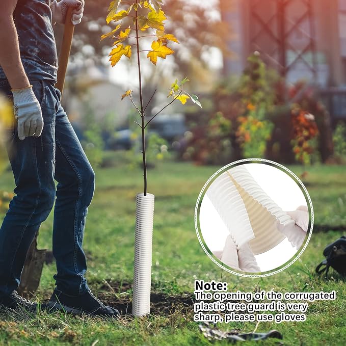 Nuenen 12 Pcs Corrugated Tree Guards, Long 15.75 Inch Diameter 1.96 Inch Pp Tree Trunk Protectors, Tree Bark Protector Tube Wraps for Saplings Plants Seedlings Deer Rabbit Cats Rodents Mowers (White)