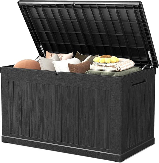 Skepphlay 230 Gallon Deck Box Extra Large, Outdoor Storage Box Lockable, Patio Storage Box Waterproof and UV Resistant, 1000lbs Load Capacity for Garden, Patio, Pool (Black)