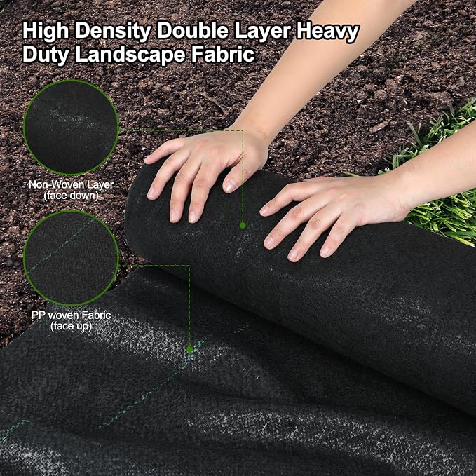 Jevrench 5oz Weed Barrier Landscape Fabric Heavy Duty, 4ft x 100ft Dual-Layer Premium Garden Landscaping Fabric, Ground Cover Weed Control Fabric Outdoor Weed Mat Garden Lawn Fabric