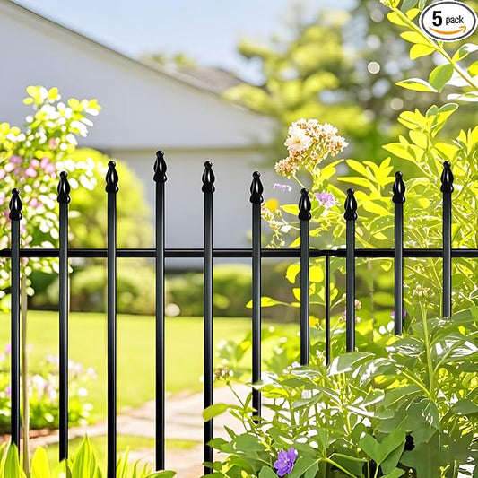 Metal Garden Fence Panels 36" H x 11.6 Ft L, 5 Pack No Digging Decorative Garden Border Fence, Rust-Resistant Black Landscape Edging for Flower Beds, Yard, Patio