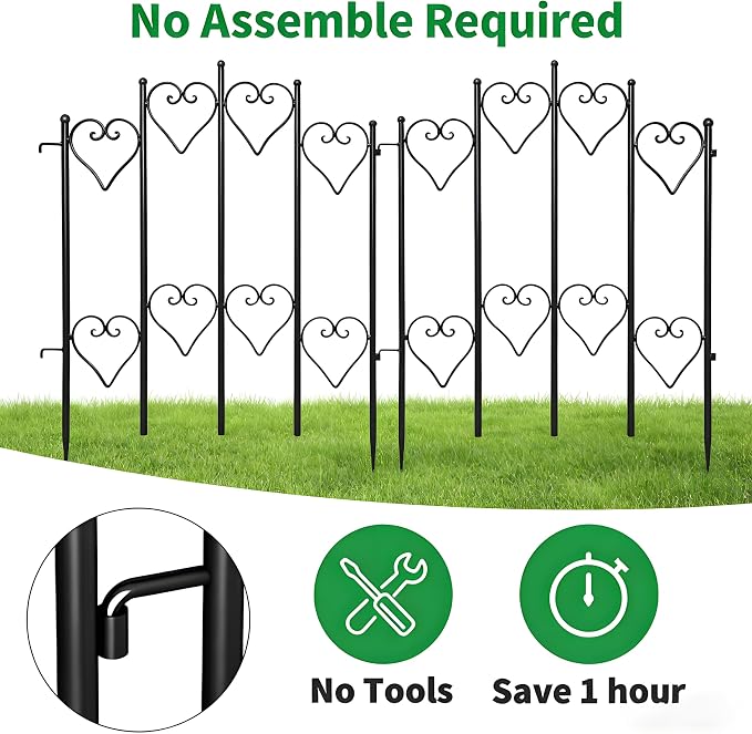 AMAGABELI GARDEN & HOME 5 Panels 27in(H)×9ft(L) Decorative Garden Fences and Borders for Dogs No Dig Rustproof Metal Fence Panels Garden Edging Animal Barrier Fencing for Flower Bed Yard Patio