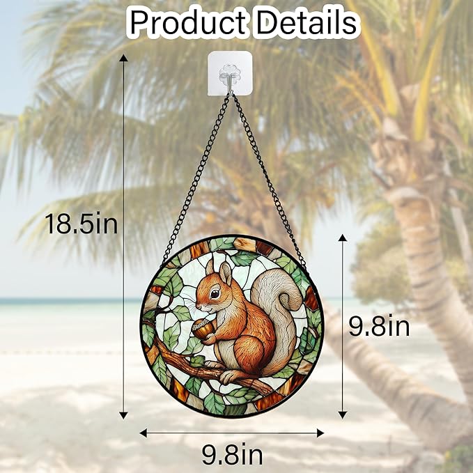 DASTOLL Stained Glass Window Hanging, Squirrel on a Branch Suncatcher Diamond Glass Panel Animal Sun Catchers Decor for Birthday for Women, Men, Wife, Aunt, and Mom 9.8 in