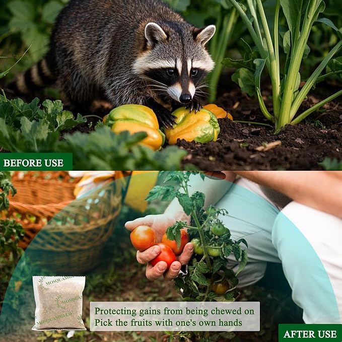 Natural Raccoon Repellent Granules | Eco-Friendly, Non-Toxic & Long-Lasting Protection with Garlic, Peppermint & Wintergreen Oils | Safe for Pets and Children |6-Pack (25g per Bag)