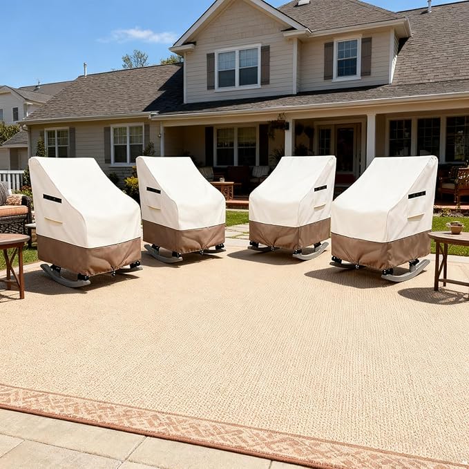 Outdoor Rocking Chair Cover 4 Pack,Heavy Duty Waterproof Patio Rocking Chairs Cover for 27" W x 34" D x 45" H Presidential Rocking Chair,Beige