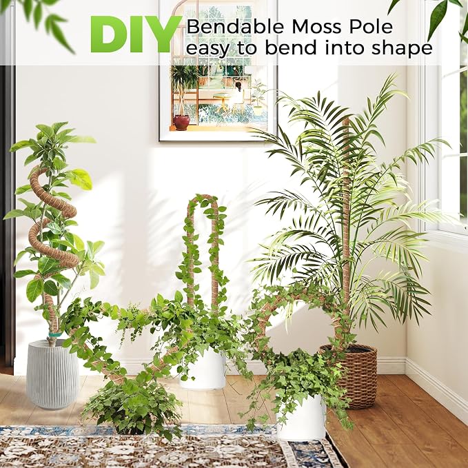 2 Pack Monstera Plant Support 50 Inch Moss Pole Bendable Monstera Support Tall Handmade Moss Poles for Climbing Plants DIY Aluminum Plant Support Stakes Indoor Grow Upwards Coco Coir Plant Stick Kit