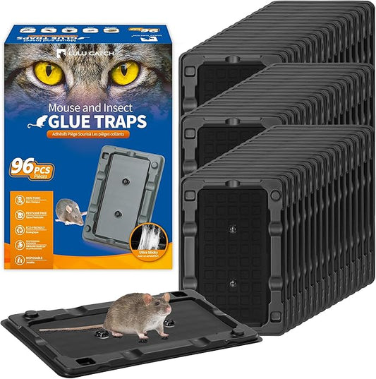 LULUCATCH Mouse & Insect Glue Traps, 96 Pack Adhesive Glue Traps, Pre-Baited Heavy Duty Non-Toxic Bulk Mouse Traps Indoor for Small Mice, Insects, Rodent, Bug, Easy to Use Pet Safe
