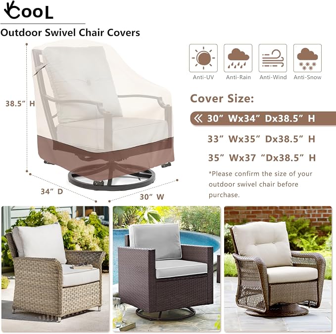 Patio Swivel Chair Cover 4 Pack,Waterproof Heavy Duty Outdoor Chair Covers,Outdoor Swivel Chair Cover for Patio Furniture Covers(30 W x 34 D x 38.5 H inches),Beige & Brown