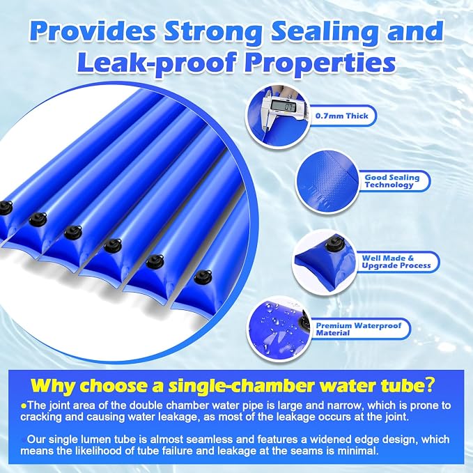 10 Pack 0.7mm Thicker Pool Cover Water Bags, 10FT Blue Single Chamber Water Tubes for Inground Swimming Pool Winter Cover, Three-Layer Composite Material
