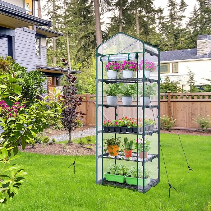 Mini Greenhouse for Outdoors Indoor: Ohuhu Small Plants Green House with 5 Tier Shelves, Portable Plastic Greenhouses with Heavy Duty Transparent PVC Cover for Garden Patio Backyard Porch Balcony