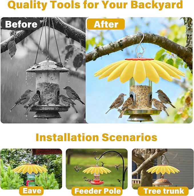 10.5 inch Hummingbird Feeder Shade Dome Cover,Rain Guard,Weather Guard for Bird Feeder, Umbrella Cover for Bird House for Outdoor,Squirrel Guard,Flower Design(Yellow)