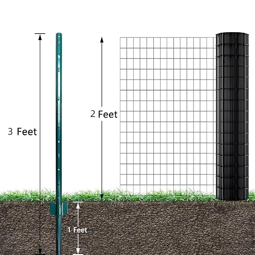 ARIFARO Fence Posts 3 Feet Sturdy Duty Metal Fence Post, Pack of 16, No Dig Garden U Post for Wire Fencing Steel Post for Yard, Outdoor Wire