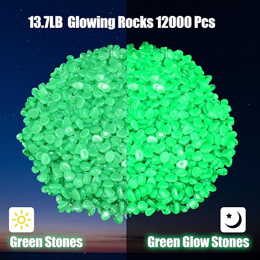 Sasylvia 12000 Pcs Glow in the Dark Rocks Glow in the Dark Stones Glowing Rocks for Garden Outdoor Glowing Fish Tank Pebbles Luminous Stone for Outdoor Yard Patio Aquarium Landscaping (Green)