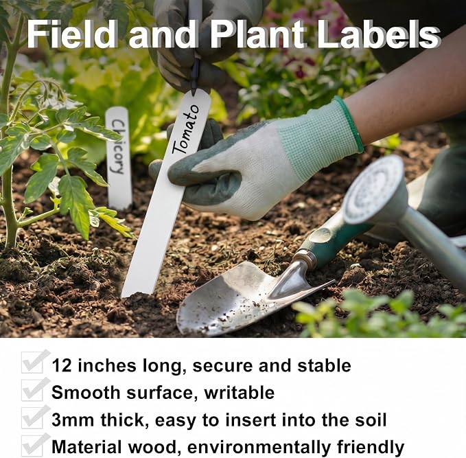 Weysat 100 Pcs 12" Wood Plant Labels for Field or Containers Plant Tags Wood Garden Labels for Seedling Stakes Markers Nursery Seed Tags with Smooth Surface for Pot Herbs Flowers Vegetables