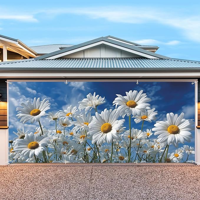 6 * 13FT Daisy Garage Door Cover Decorations Spring Flower Garage Door Banner for Outdoor Indoor Spring Party Photography Backdrop