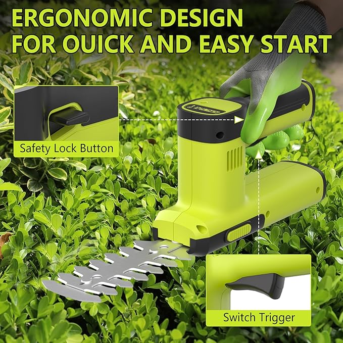 12V Cordless Hedge Trimmer & Grass Shears - 2 in 1 Handheld Small Electric Grass Shear Bush Trimmer, Lightweight Shrubbery Trimmers Battery & Charger Included, Shrub Trimmer for Garden, Yard, Lawn