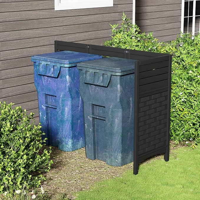 KINYING Air Conditioner Fence Privacy Screen,4 Panels Pool Equipment Trash Can Enclosure Screen for Outdoor,Resin Fence Panels Kit,45" (H) x 22" (W) Per Panel, Black