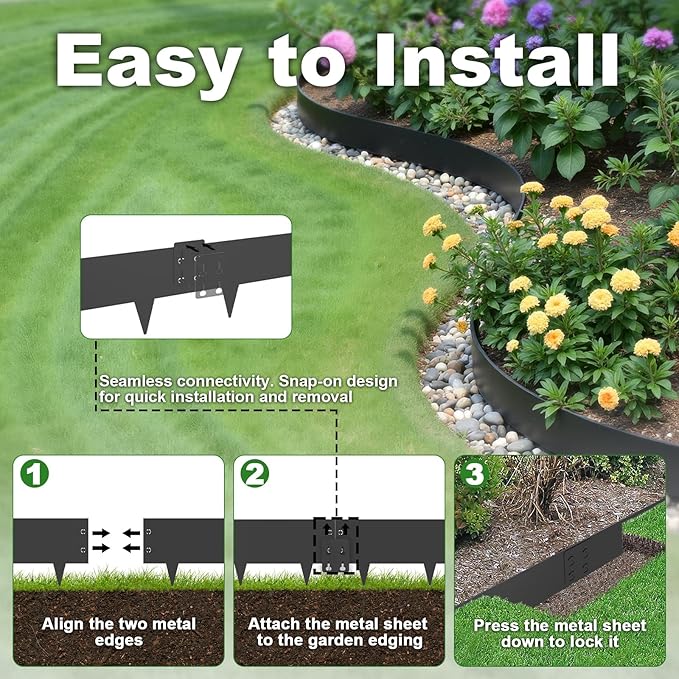 Steel Landscape Edging 6-Pack, 8" H X 40" L Bendable Metal Edging for Landscaping, No-Dig Metal Landscaping Edging for Yard, Lawn Edge, Pathway & Flower Beds (20Ft Total)