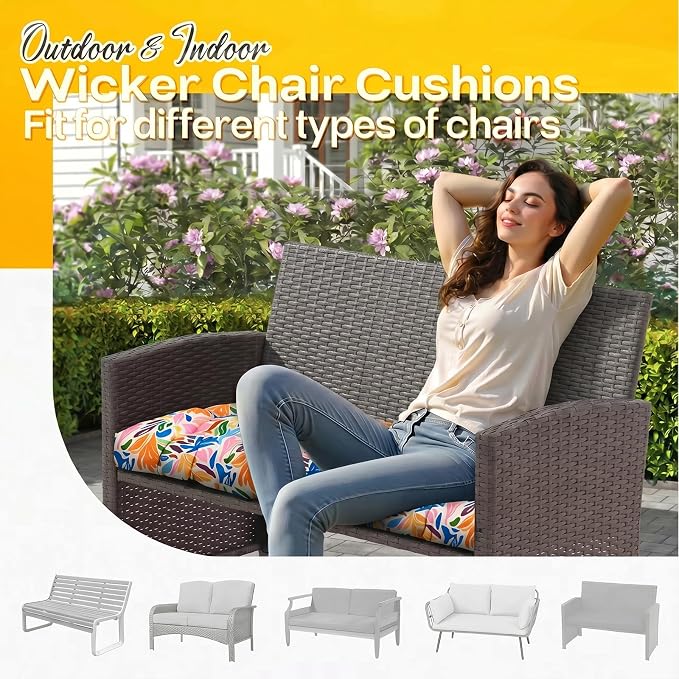 MAGIC ELEPHANT Outdoor Bench Cushion, Memory Foam Loveseat Cushion for Patio Furniture Wicker Chair, Settee Porch Swing Seat Cushion, 44 x 19 Inches (Multicolor Leaves)