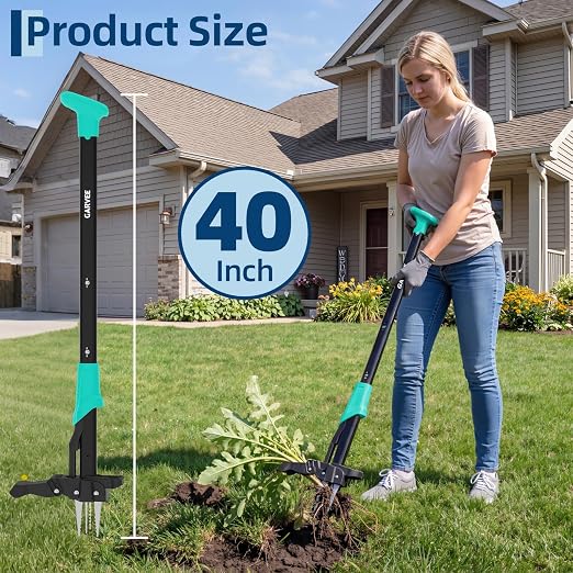 DEXSO Weed Puller Tool with Long Handle- 4-Claw Stand Up Remover 40" Easy-Eject Mechanism Manual Weeders Weeding Tools Gardening
