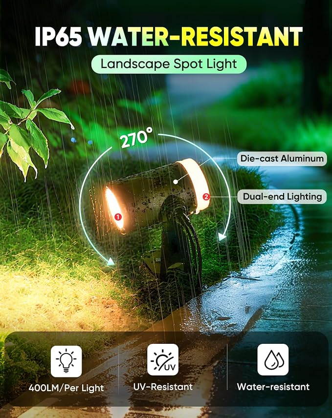GZBtech Waterproof Landscape Spotlights, 24V RGB+IC+CCT Color Changing Outdoor Pathway Lighting, App&Remote Control Work with Alexa, Aluminum Dimmable LED Spot Light for Garden Yard Decor, 2 Pack