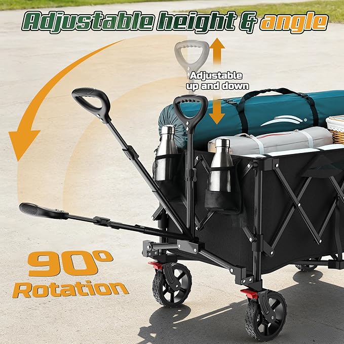 Wagons Carts Foldable,Collapsible Wagon with Wheels,450LBS Heavy Duty Beach Wagon Cart,Lightweight Portable Folding Utility Wagon Cart with Cup Holders for Camping, Garden, Sports, Grocery pcs