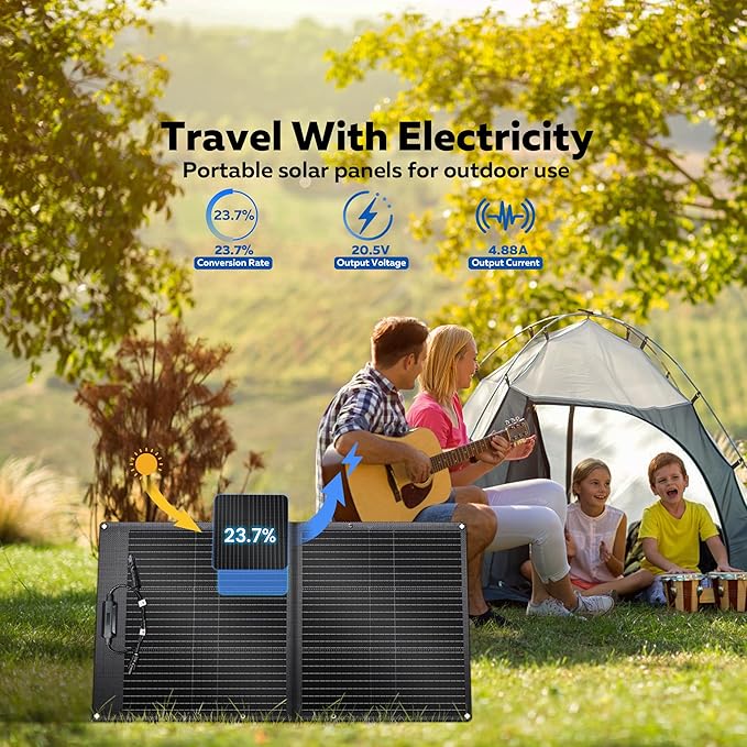 100W Portable Solar Panel for Power Station, 20V ETFE Foldable Solar Panel Charger with 23.7% High Efficiency for Outdoor Camping RV Trip Emergency Power Supply Off-Grid